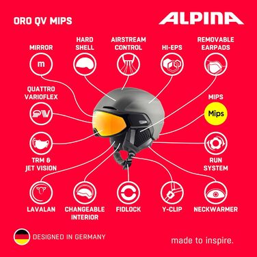 Лижний шолом ALPINA ORO QV MIPS з візором, металево-сірий матовий, 55-59 см, максимальний захист, самотонована лінза