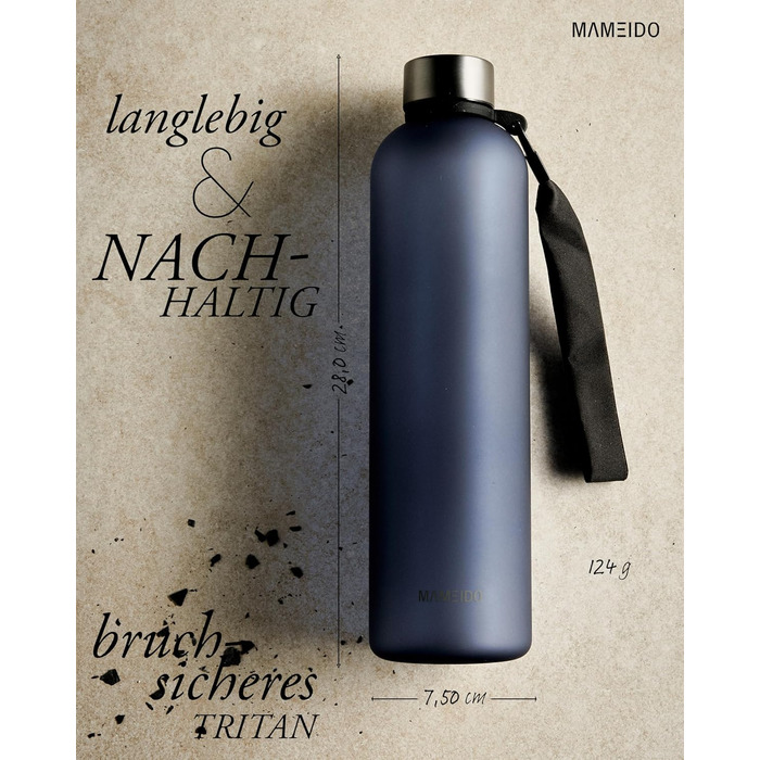 Фляга для води MAMEIDO 1 л з позначками часу, для спорту, фітнесу та офісу, BPA Free, Sapphire Blue