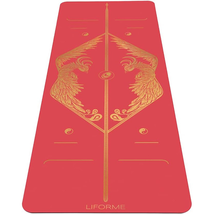 Liforme Zodiac еко-йога-мат світового класу з унікальною системою вирівнювання, біорозкладний, нековзний, Phoenix Red