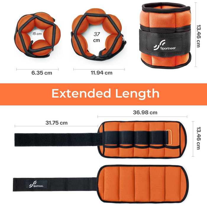 Утяжелители для ног и рук Sportneer регулируемые, 2.2 кг/пара (4.5 кг), оранжевые - для фитнеса, ходьбы, бега