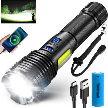 LED ліхтар Sidark 500000 люмен: тактичний, надпотужний, водонепроникний, з бічним світлом, 9 режимів, для кемпінгу та надзвичайних ситуацій