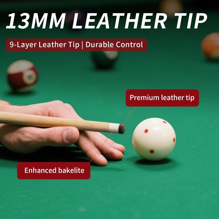 AKLOT Більярдний кий 58' (18oz-21oz) - канадський клен, шкіряна насадка 13mm, 3D ручка, прецизійне з'єднання, для гравців (Бордовий, 570g)