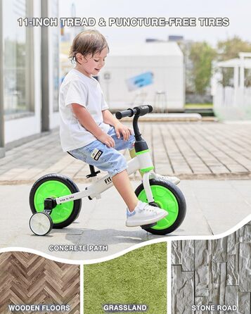 Дитяче велосипед UBRAVOO Fit 'n Joy 4-в-1: біговел, триколіс, велосипед з підтримкою, для дітей 2-5 років (блакитний/зелений)