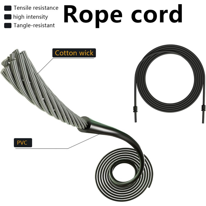 Стрибкове канат для чоловіків, жінок, дітей - з подвійними кульковими підшипниками, 360-градусний поворот, металевий руків'я, серцевина з силіконовим руків'ям, регульований, 3 м, для фітнесу, схуднення, чорний