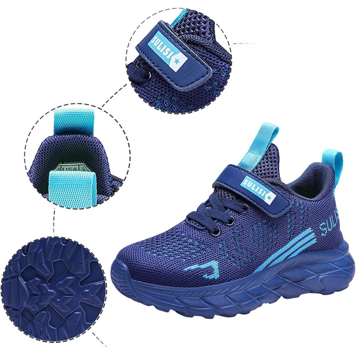 Дитячі кросівки для хлопчиків та дівчаток, унісекс, з кріпленням на липучці, зала/вулиця, сітка, дихаючі, легкі, фітнес, спорт, біг, темно-синій, 32 EU