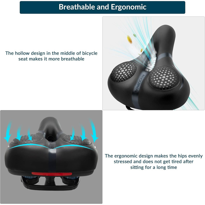 Велосипедний сідло ROCKBROS для жінок та чоловіків з Memory Foam, комфортне та зняття тиску, для MTB, City та Trekking велосипедів (Чорний)