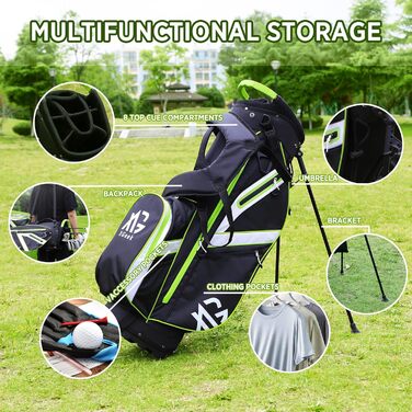 Легка сумка для гольфу на штативі з 8-камерною підкладкою для чоловіків та жінок, преміум сумка для гольфу з дощовим чохлом, кишенькою для охолодження та набором аксесуарів для гольфу, чорна