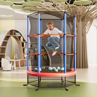 Трамплін GOPLUS для дому з сіткою безпеки, дахом, сталевою конструкцією, Ø165 см, до 135 кг, блакитний