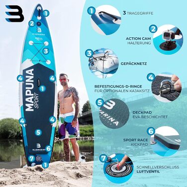Надувна дошка для SUP Bluemarina Mapuna, 330x76x15 см, до 200 кг, комплект для сапсерфінгу, гарантія 5 років