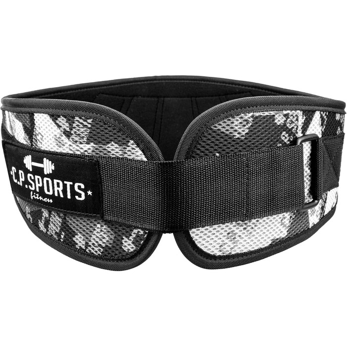 Пояс для важкої атлетики C.P. Sports – фітнес-пояс для бодібілдингу, силових тренувань, важкої атлетики. Міцний нейлоновий пояс для жінок та чоловіків, професійний, ультралегкий, розмір M (87-97 см), колір камуфляжний білий