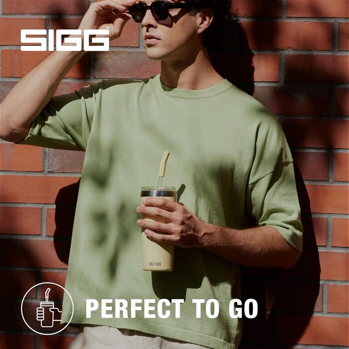 Термочашка SIGG Travel Mug Helia 0,6 л Optimistic Yellow, нержавіюча сталь 18/8, скляна трубочка, щітка для очищення, герметична, BPA-free