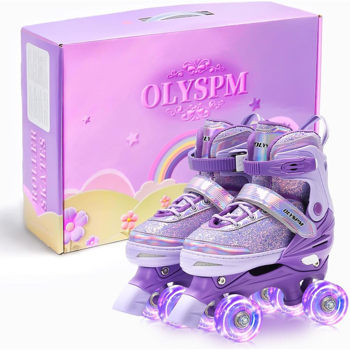 Дитячі ролики для дівчаток з регулюванням розміру, світловідбиваючі, з підсвічуванням коліс, для початківців, фіолетові (EU28-31)