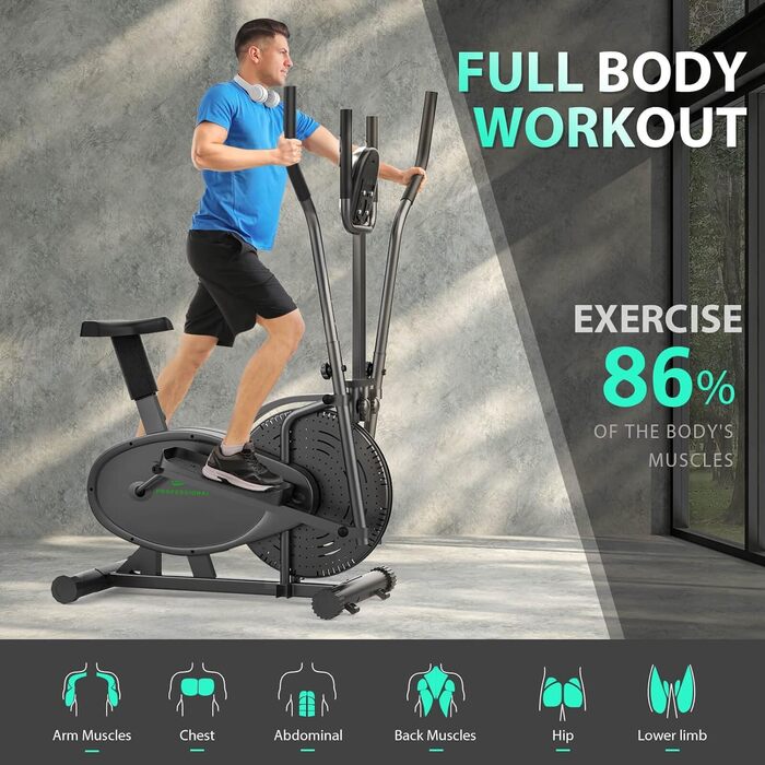 Еліптичний тренажер Neezee Crosstrainer Pro 2-в-1 з магнітним опором, сидінням та LCD-дисплеєм. До 120 кг, чорний