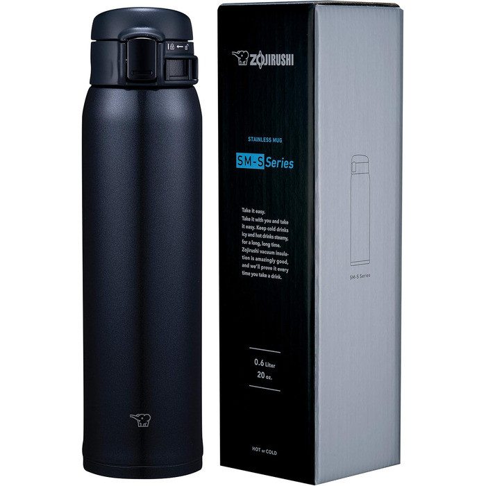 Термокружка Zojirushi SM-SR60, 0.6 л, нержавіюча сталь, 6 годин зберігання тепла/холоду, чорна, унісекс