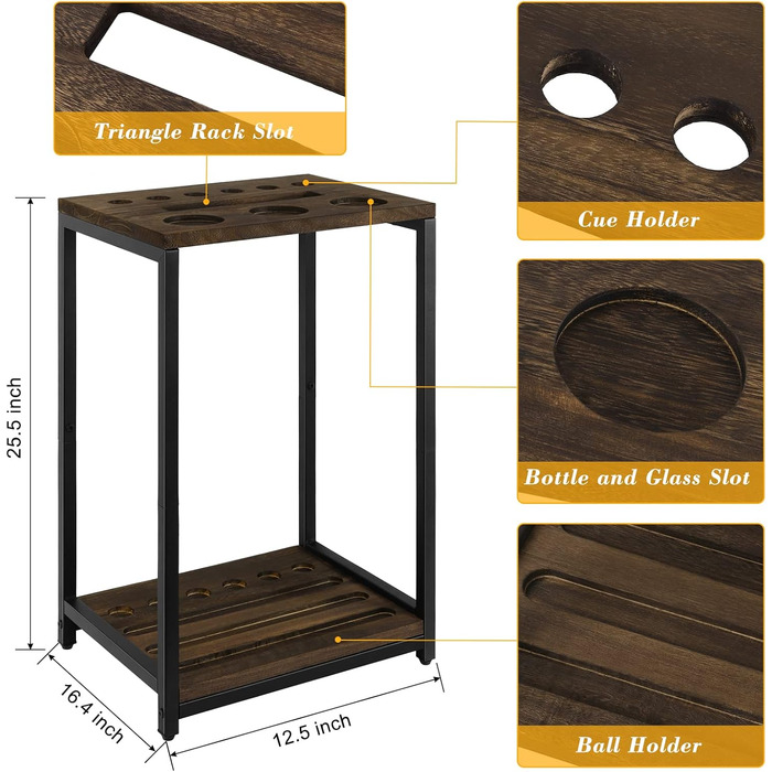 Стенд для більярдних київ Smusei: тримає 6 київ, дерев'яний, для більярдного столу, аксесуар для клубу/ігрової кімнати, темно-коричневий