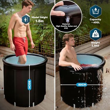 Преміум Ейсбад XL (80 см Ø) - Комплект для криотерапії з тони, крио ванна, криотонна з кришкою та тканиною - для відновлення та оздоровлення