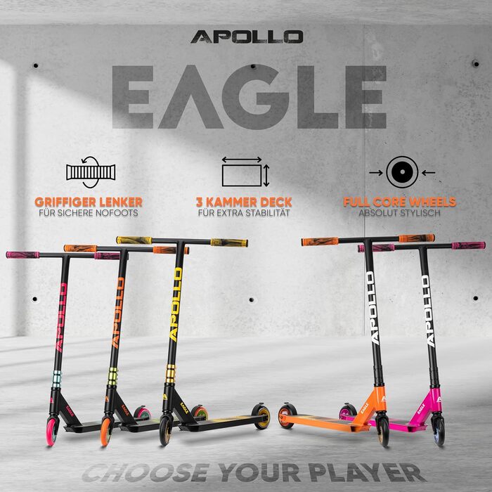 Трюковий самокат Apollo Eagle для дітей, підлітків і дорослих, професійний, з підшипниками ABEC 9, 110 мм колесами, чорний/зелений/помаранчевий
