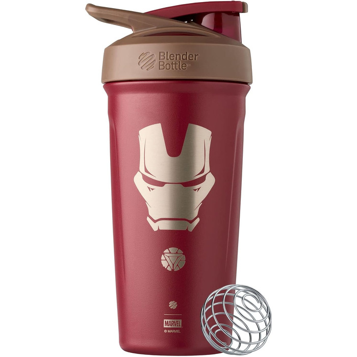 Шейкер Blender Bottle Marvel Strada Cup з нержавіючої сталі, ізольований, 680 мл, з вінчиком, Iron Man