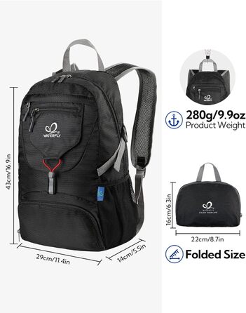 WATERFLY ультралегкий складаний рюкзак 20 л для подорожей, туризму, спорту, чоловічий і жіночий, компактний міський рюкзак