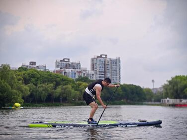Надувний SUP Борд 380см для Турингу та Перегонів – Стабільний Станд Ап Падл Борд з високою вантажопідйомністю. Комплект Allround SUP з кріпленням для Action-Cam, підходить для йоги та риболовлі. Зелений 380*76см
