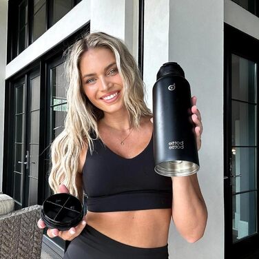 Термос пляшка BOTTLE BOTTLE ізольована з трубочкою, спортивна сталева пляшка з кришкою-ручкою, для пігулок, 1,2 л, чорна