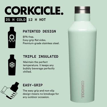 Термобутилка Corkcicle Canteen з трубочкою, потрійна ізоляція, нержавіюча сталь, тримає холод 25+ годин і тепло 12 годин, герметична, багаторазова, BPA-free, для води, яскравий дизайн