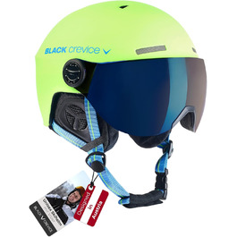 Шолом гірськолижний BLACK CREVICE Gstaad з візором (стиль пілота) | Полікарбонат, дихаючий, регульований 51-53 см | Lime-Blau/Blau