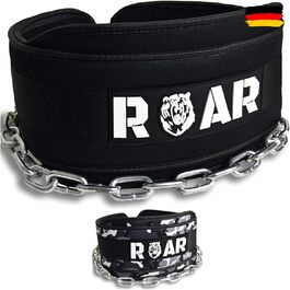 Пояс для підтягувань і кросфіту Roar®, шкіряний, з ланцюгом, для кросфіту, бодібілдингу, важкої атлетики, чорний