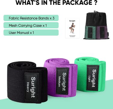 Стрічки опору для фітнесу [3 шт.] для сідниць та стегон, антиковзкі фітнес-стрічки для жінок/чоловіків, силові тренування, йога, пілатес (Чорний, фіолетовий, зелений)