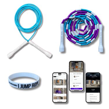 Набір стрибунчих мотузок Elevate Rope (2 шт.) з додатком для тренувань — регульовані швидкісні та перлинні скакалки для дорослих і дітей, синій колір
