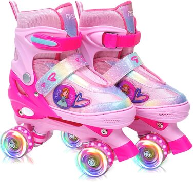 Дитячі ролики FWFX з регулюванням та підсвіткою, підходять для залу та вулиці, розмір S (EU 28-31 / MM 160-200), рожеві