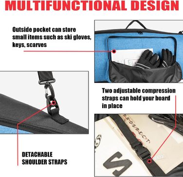 Чохол для сноуборду MERALIAN для подорожей літаком, 165 см, чорний/синій. Зберігає сноуборд, черевики, одяг, шолом та спорядження.