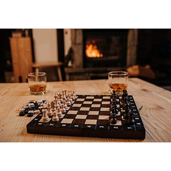3-в-1 Шахи, Нарди, Шашки Master of Chess | Дорожній набір 26 см | Ручна робота для дітей і дорослих