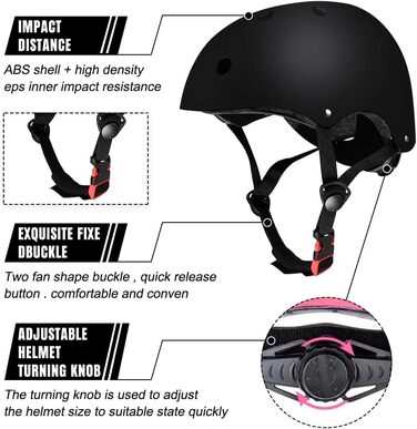 Набір захисту для дітей Riisoyu: наколінники, налокітники, шлем, захист для скейтборду, велосипеда, скутера, мотоцикла (чорний)