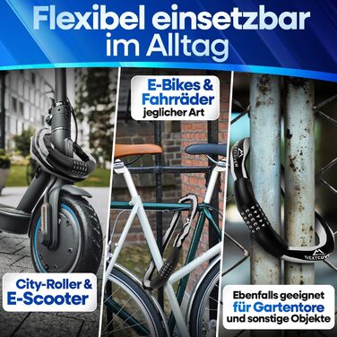 NEXTCOVER® Замки для велосипедів LockPro з кодовим замком - Оригінал - [SAFESECURE] Високий рівень безпеки | 5-значний код, сталевий замок для велосипеда | Замок для електровелосипеда | Кетловий замок (відбиваючий)