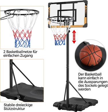 Регульована баскетбольна стійка Yaheetech з роликами, мобільна баскетбольна установка з можливістю заповнення водою або піском, підходить для використання в приміщенні та на вулиці, висота 216-246 см
