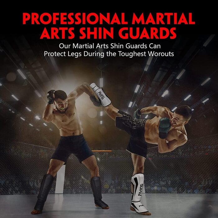 Захисні щитки для гомілки FIVING MMA, з амортизацією та захистом стопи, регульовані, для тайського боксу, тхеквондо та змішаних єдиноборств, розмір L, чорні