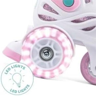 Роликові ковзани Cariboo для дітей, інлайнери для початківців, регульовані, 2 розміри, з навчальними колесами, рожеві, балетки (XS (26-30), рожево-м'ятні)