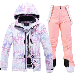 Модна жіноча гірськолижна куртка та штани, водонепроникні, вітронепроникні, кольорові, з принтом, рожевий, розмір M