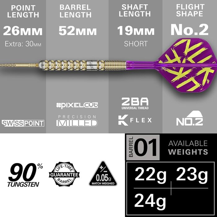 Дарти сталеві Target Darts Luke Littler Gen 1 Prodigy Swiss Point, 90% Tungsten, 22/23/24г - Професійний набір для гри в дартс