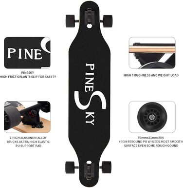Лонгборд PINESKY 41 дюйм, Maple 8 шарів, для круїзингу, карвінгу, фрістайлу та даунхілу + T-Tool (тигр)