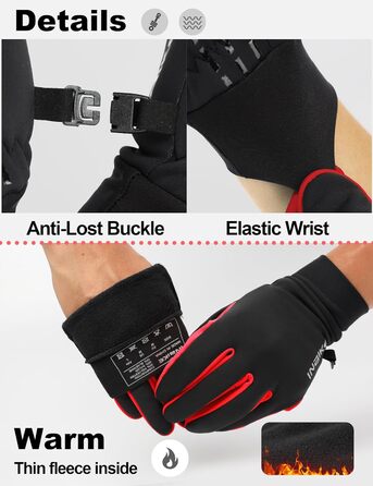 Зимові рукавички для катання на лижах та велосипеді з сенсорним екраном, Winddicht, теплі, WF709, зелені (чорно-червоні), розмір S