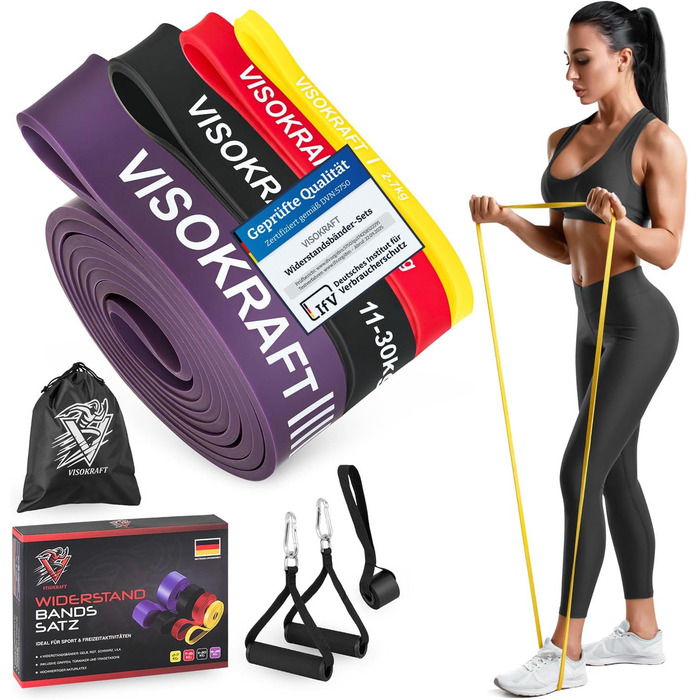 Резинки для фітнесу VISOKRAFT з дверним кріпленням та ручками, для силових тренувань, йоги, стрейчингу та фізіотерапії