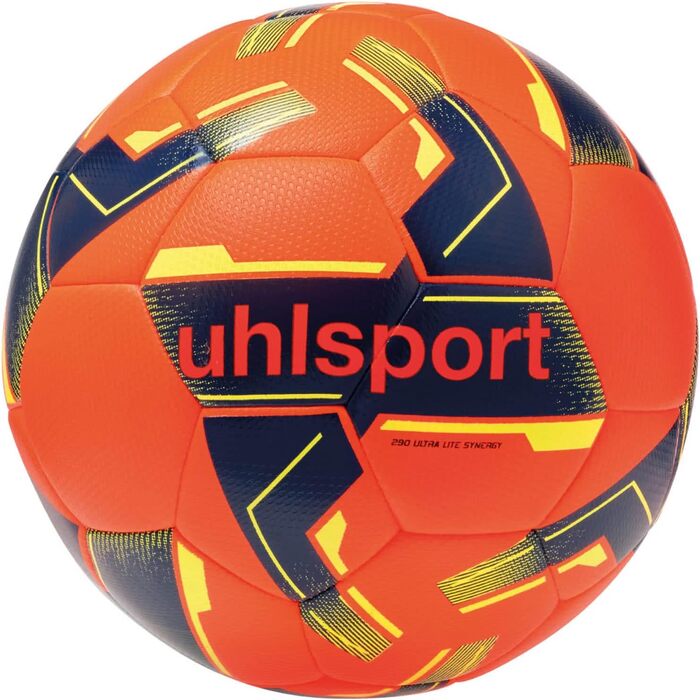 Дитячий футбольний м'яч Uhlsport 290 Ultra LITE Synergy, розмір 4, для гри та тренувань, до 10 років, помаранчево-синій, з набором голок для накачування