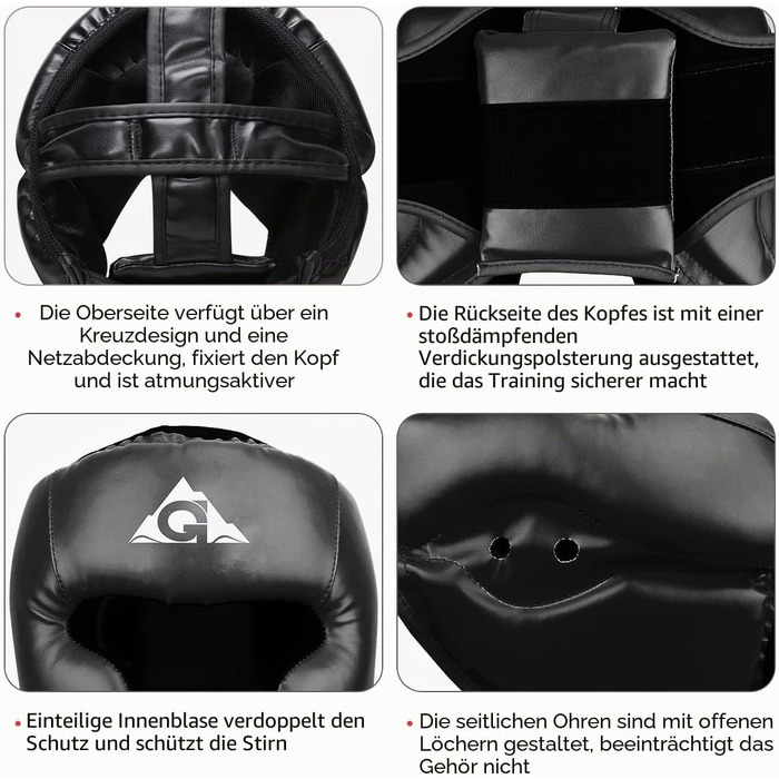 Захисний шолом для боксу та MMA (шкірозамінник PU), для дітей та дорослих, для кікбоксингу, муай-тай, карате та тхеквондо, L, чорний