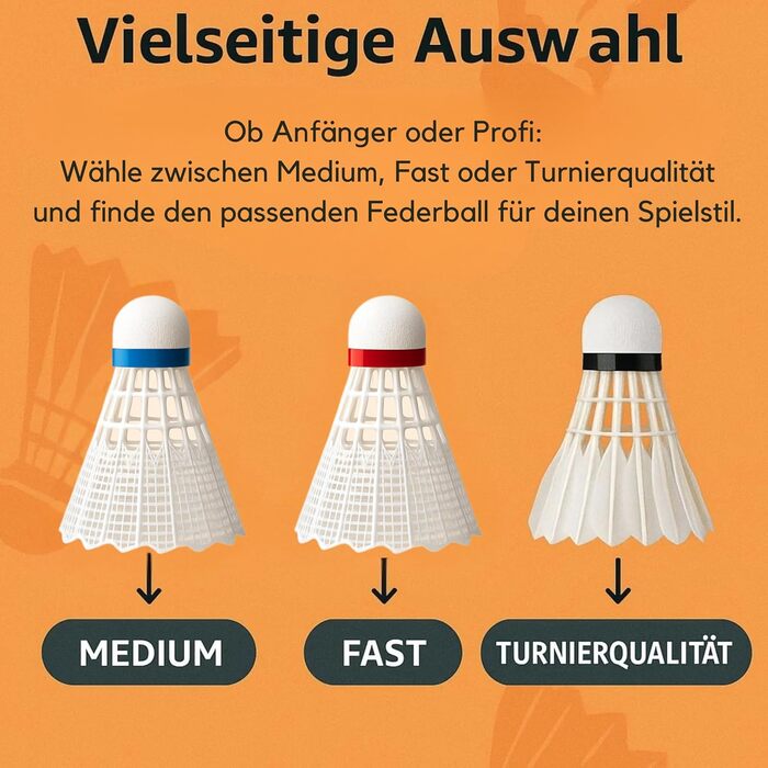 Набір для бадмінтону BEST SPORTING - 6 турнірних м'ячів (Нейлон, середня швидкість)
