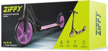 Тротлер ZIFFY для дітей та дорослих, 6-12 років, зелено-фіолетовий, 200 мм колеса, ABEC-9, амортизація, складний алюмінієвий каркас, регульований кермо, ручне гальмо, вантажопідйомність 118 кг