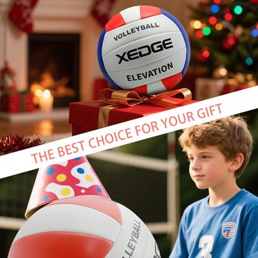 Волейбольний м'яч XEDGE, розмір 5, офіційний для гри в приміщенні та на вулиці, тренування, пляж, трава (синій, білий, червоний)