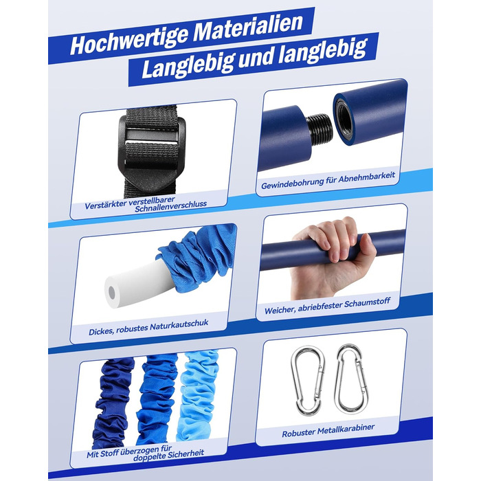 Набір для пілатесу з еластичними стрічками та стержнем, 4 рівні опору (180LBS/140LBS/240LBS/360LBS), для фітнесу, йоги, тренажерного залу, колір градієнт блакитний