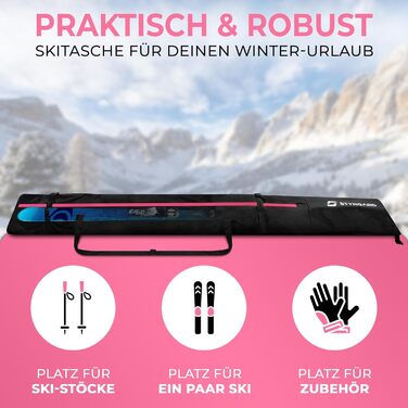 Чохол для лиж STYNGARD Helsinki, чорно-рожевий, 140-200 см, міцний матеріал, якісна фурнітура